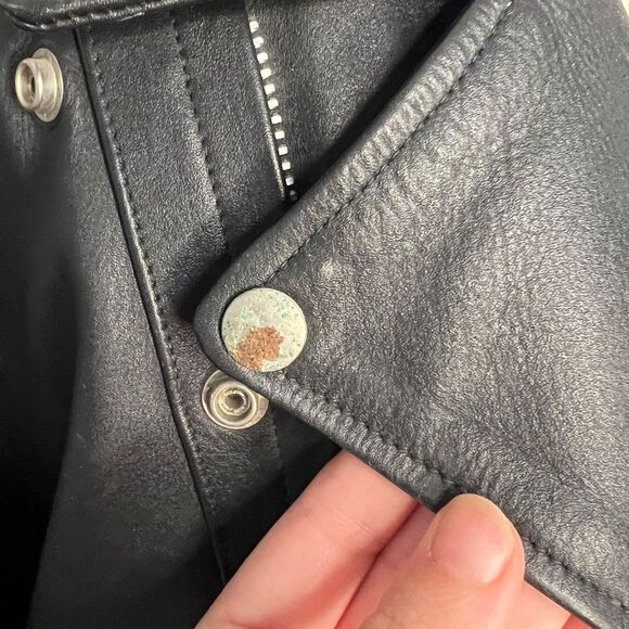 Ripples 90's Vintage Black Leather Moto Jacket Size 42 - Picture 9 of 13